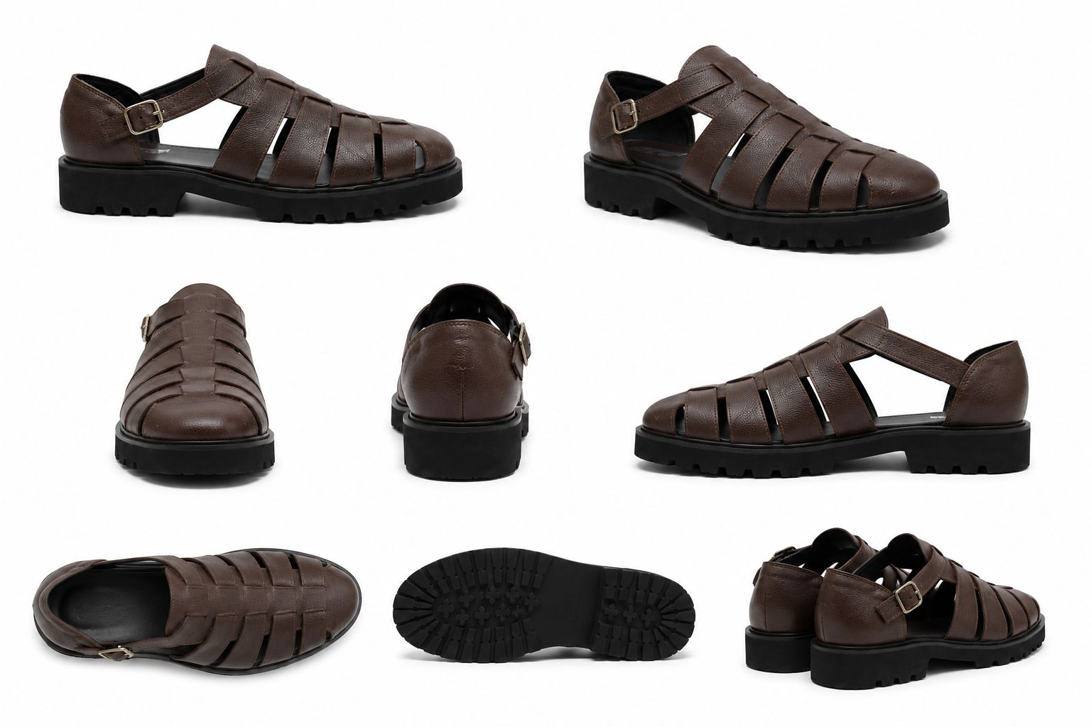 Mens Brown Closed Toe Leather Fisherman Sandals
